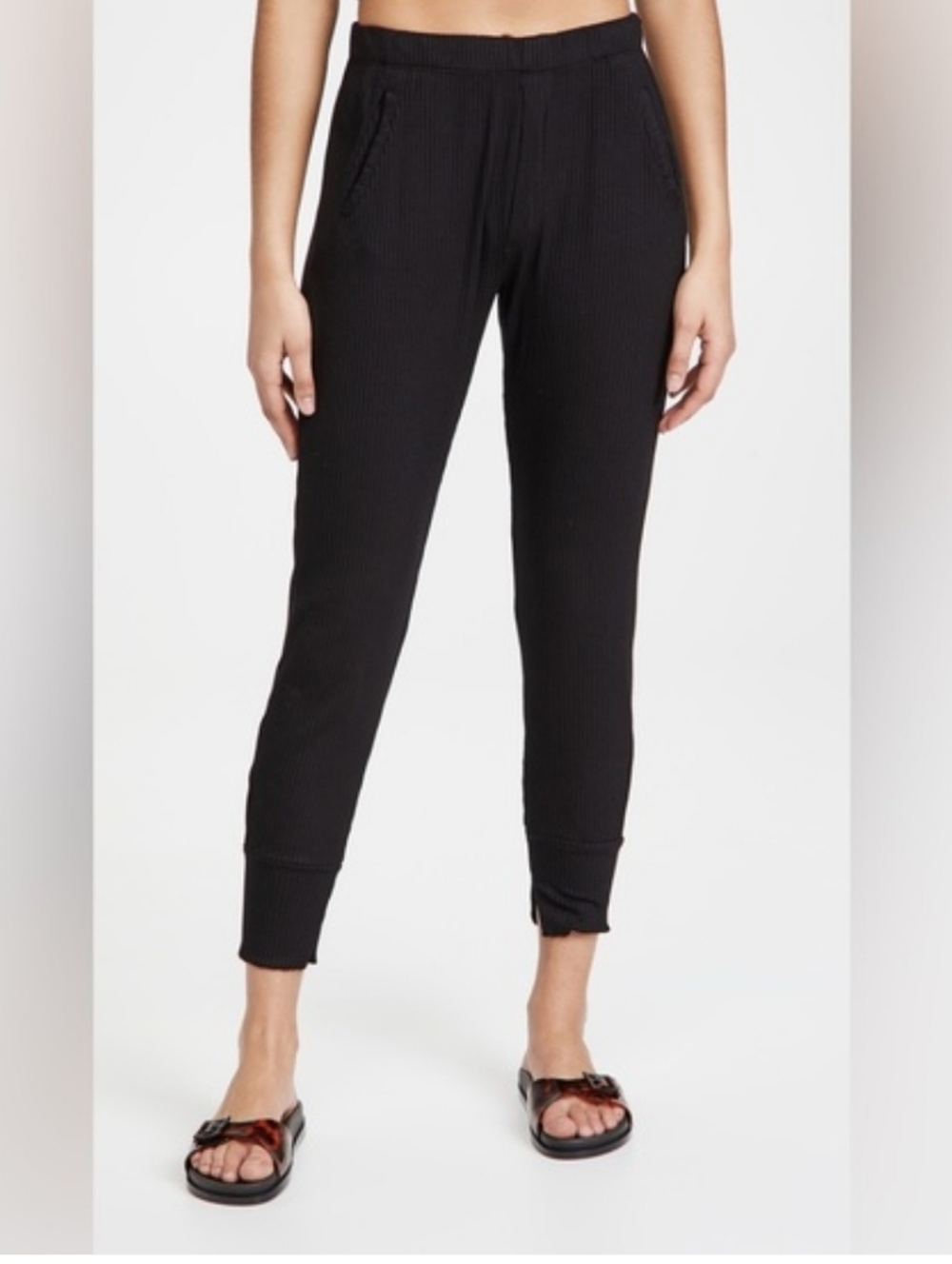 Enza Costa Women’s Black Silky Fabric Ankle Jogger Pants Stretchy Waist Sz S